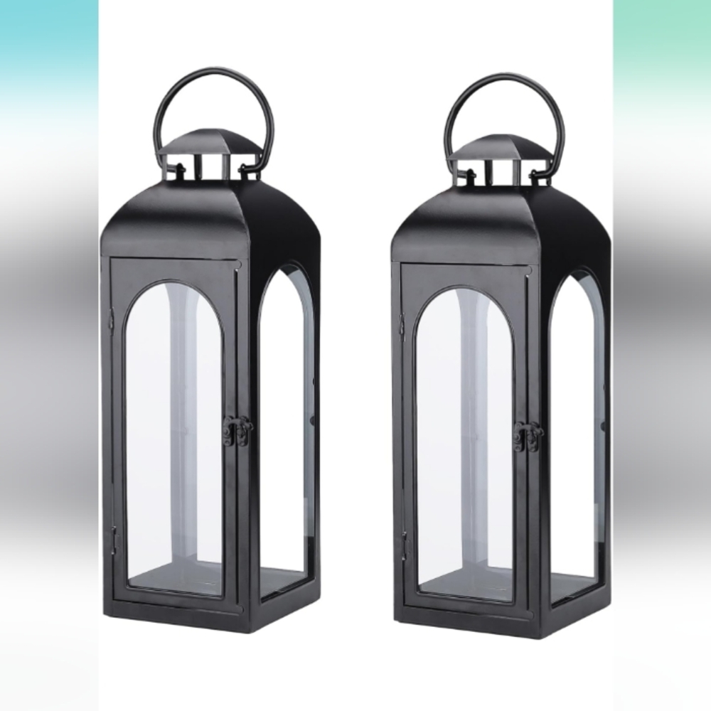 Set Of 2 Black Metal Frame Candle Holders Set